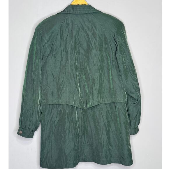 Gallery Petite Green Trench Coat Zipper & Button Size: P - Picture 5 of 5